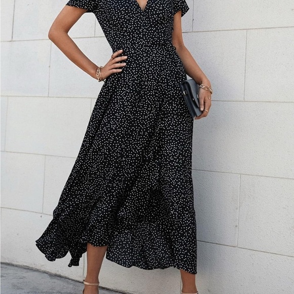 PrettyGarden Dresses & Skirts - Blue High-Low Wrap Sundress with Flutter Sleeves